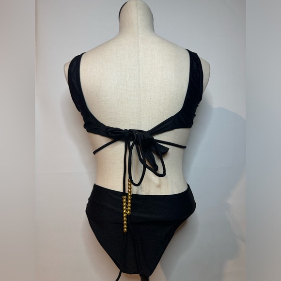 Swimsuit one piece black open middle with gold detail NWT Medium - Picture 6 of 6